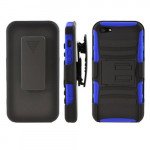 Wholesale iPhone 5 Silicon+PC Dual Hybrid Case with Stand and Holster Clip (Black-Blue)